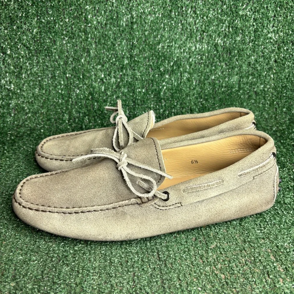 Tods Laccetto Gommino Suede Tie Driving Moccasin Loafer Pebble Sole Grey Mens 8